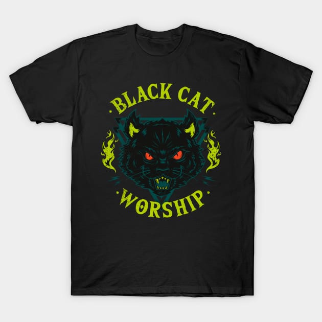 Black Cat Worship T-Shirt by Galleta gráfico